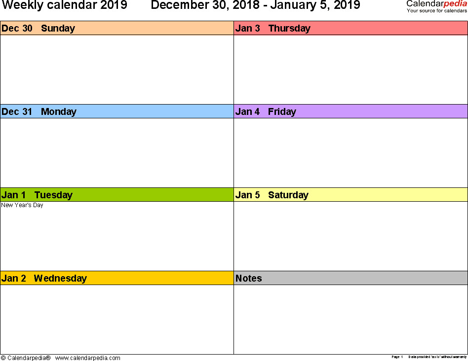Week Calendar Template Word Weekly Calendars 2019 for Word 12 Free Printable Templates