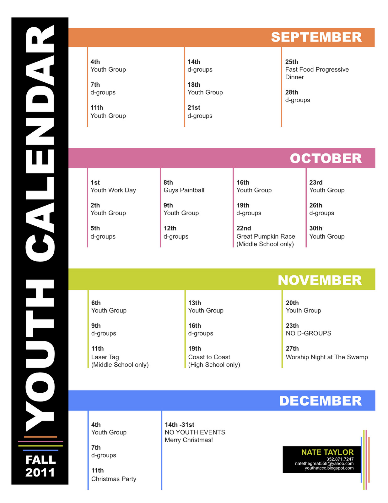 Youth Ministry Calendar Template Ccc Youth Group Youth Ministry Calendar for Fall 2011