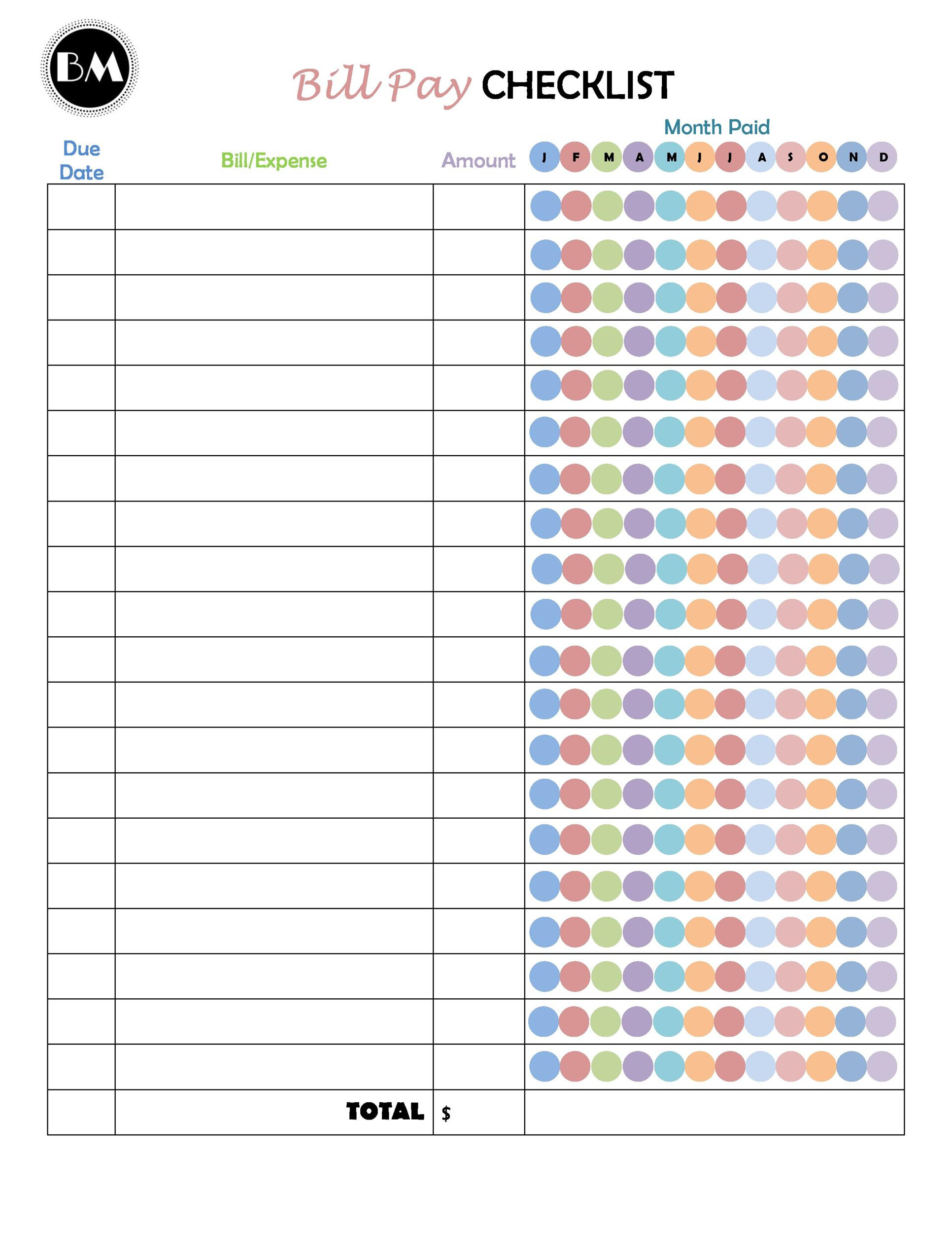 Bill Payment Calendar Template 33 Free Bill Pay Checklists &amp; Bill Calendars Pdf Word &amp; Excel