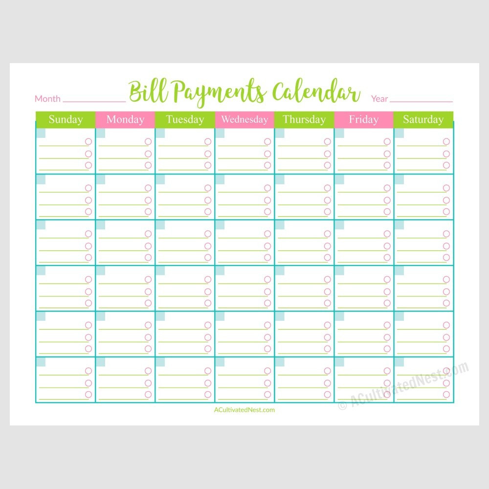 Bill Payment Calendar Template Awesome Free Printable Bill Payment Calendar
