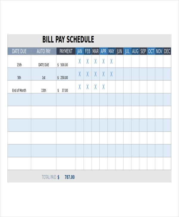 Bill Payment Calendar Template Bill Payment Schedule Template 13 Free Word Pdf format