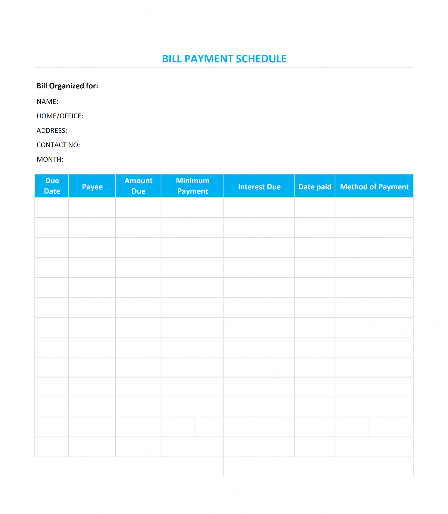 Bill Payment Calendar Template Bill Payment Schedule Template Google Docs Templates