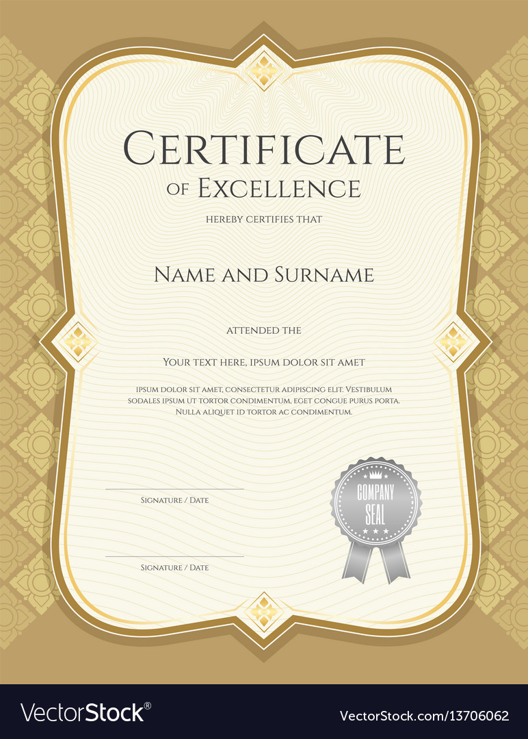 Portrait certificate of achievement template