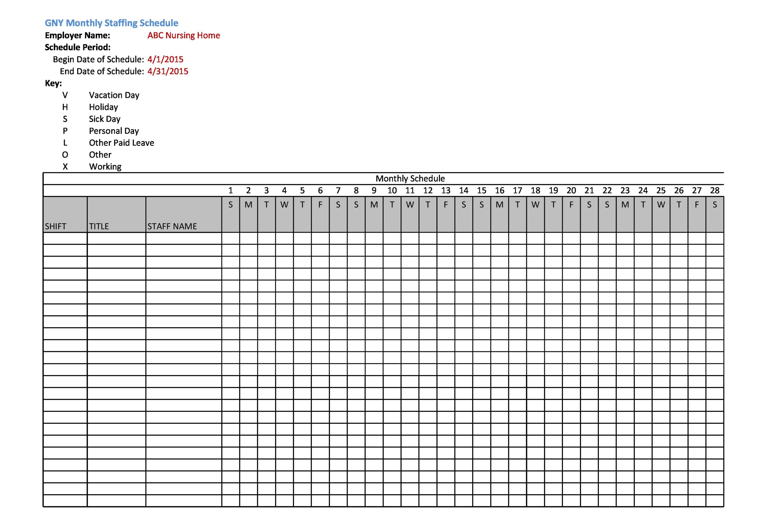 Employee Schedule Calendar Template 40 Free Employee Schedule Templates Excel &amp; Word