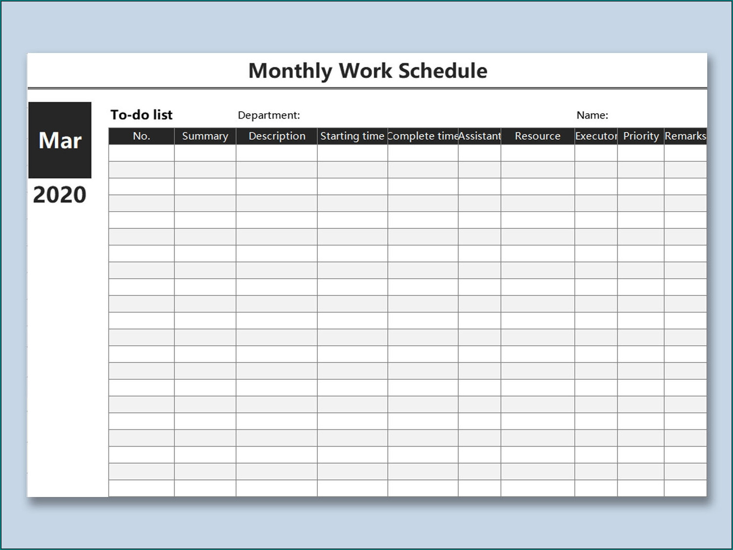 Employee Schedule Calendar Template Free Printable Work Schedules Monthly