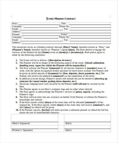 Event Planner Contract Template Free 9 event Planning Contract Samples In Pdf