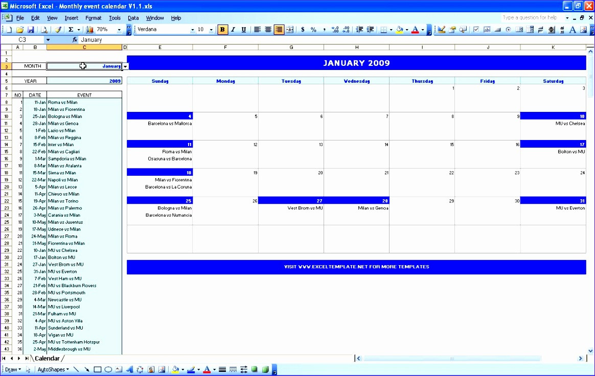 Event Planning Calendar Template 12 Monthly Calendar Excel Template Excel Templates