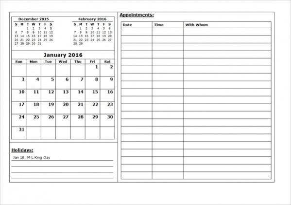 Free Appointment Calendar Template Free 20 Printable Calendars In Psd Excel