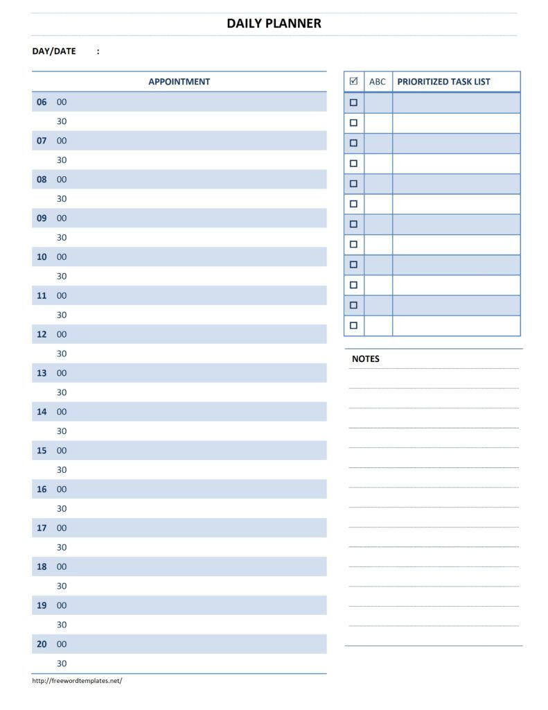 Free Daily Calendar Template Daily Planner Template Intended for Appointment Sheet