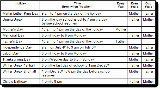 Parenting Time Calendar Template 50 Parenting Time Calendar Template