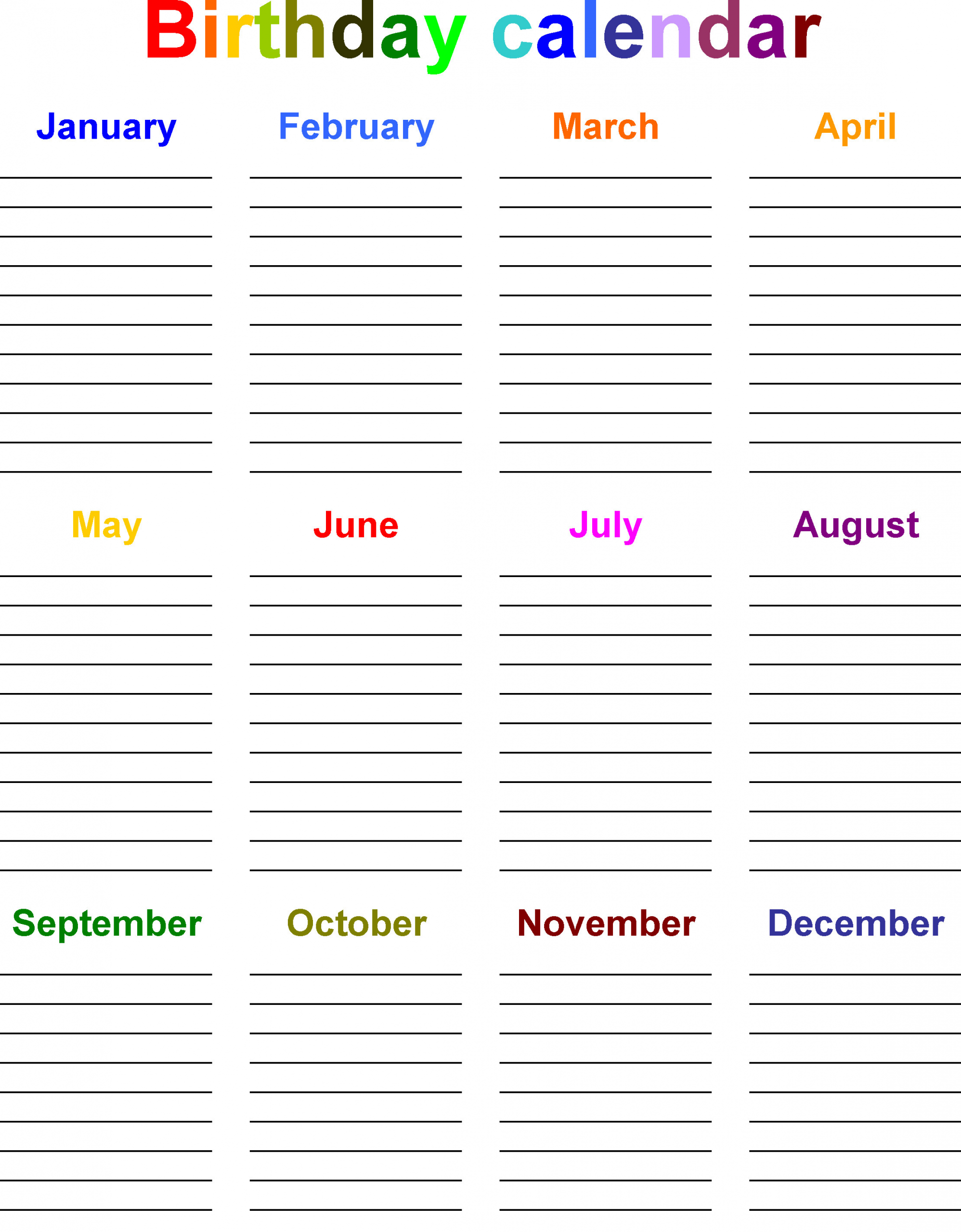 Printable Birthday Calendar Template Birthday Calendar Template Excel Sheet