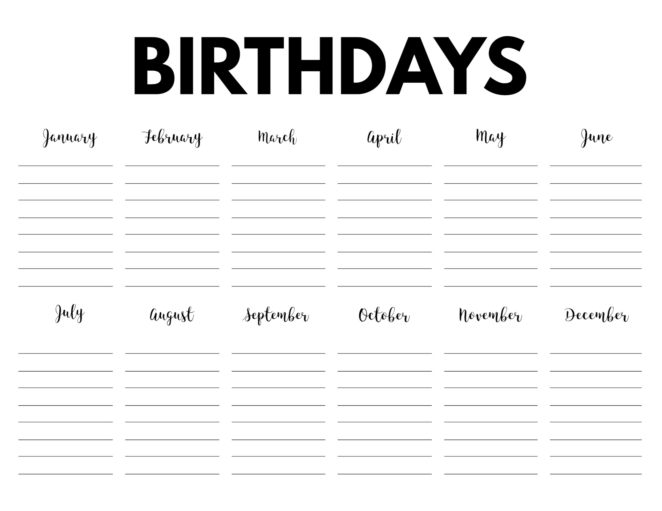 Printable Birthday Calendar Template Free Printable Birthday Calendar Template Paper Trail Design