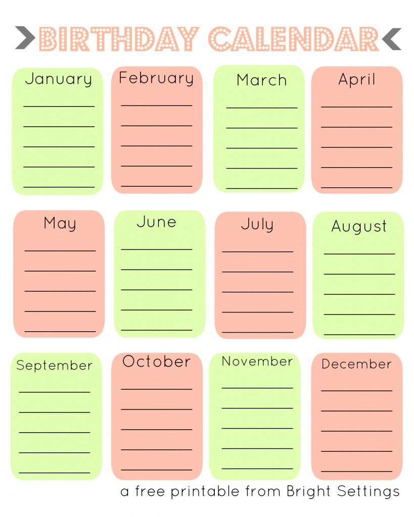 Printable Birthday Calendar Template Free Printable Birthday Calendar the Bright Ideas Blog