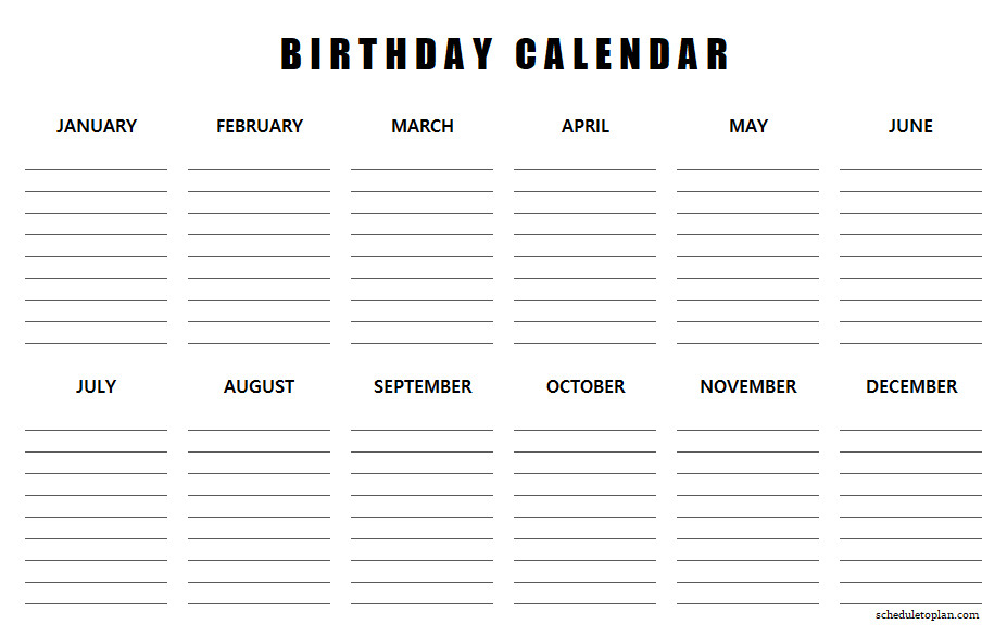 Printable Birthday Calendar Template Printable Birthday Calendar Template Birthday