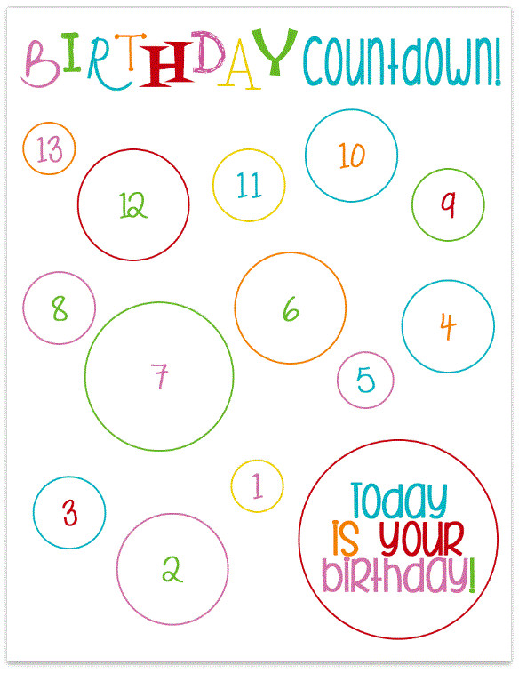 Printable Countdown Calendar Template 6 Colorful Birthday Countdown Calendars