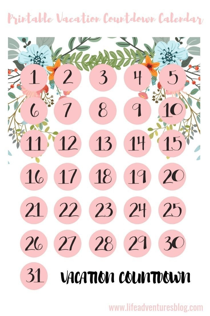 Printable Countdown Calendar Template Countdown Calendar Printable Vacation