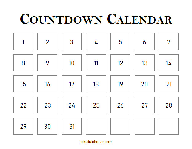 Printable Countdown Calendar Template Printable Countdown Calendar Template