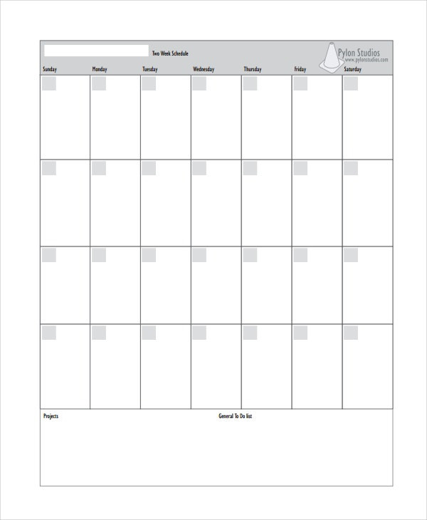 Two Week Calendar Template 16 Calendar Templates