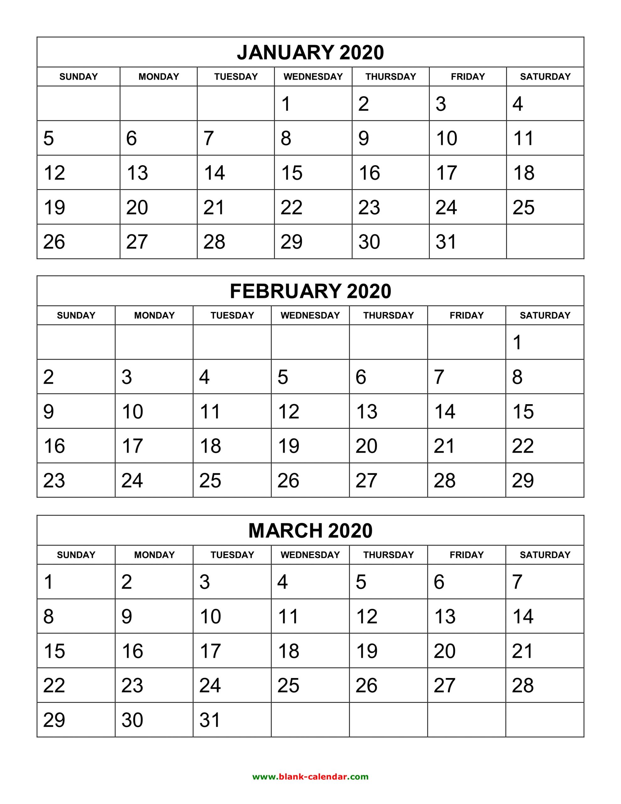 Free Download Printable Calendar 2020 3 months per page 4