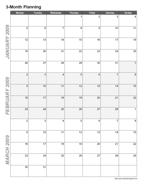 3 Month Calendar Template Printable 3 Month Calendar Calendarsquick