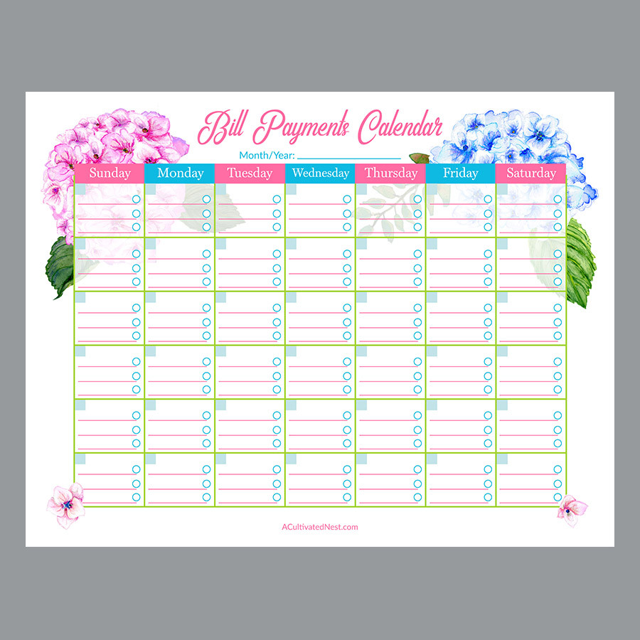 Bill Paying Calendar Template Printable Bill Pay Calendar