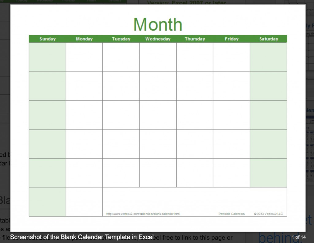Blank Printable Calendar Template Calendar Templates by Vertex42