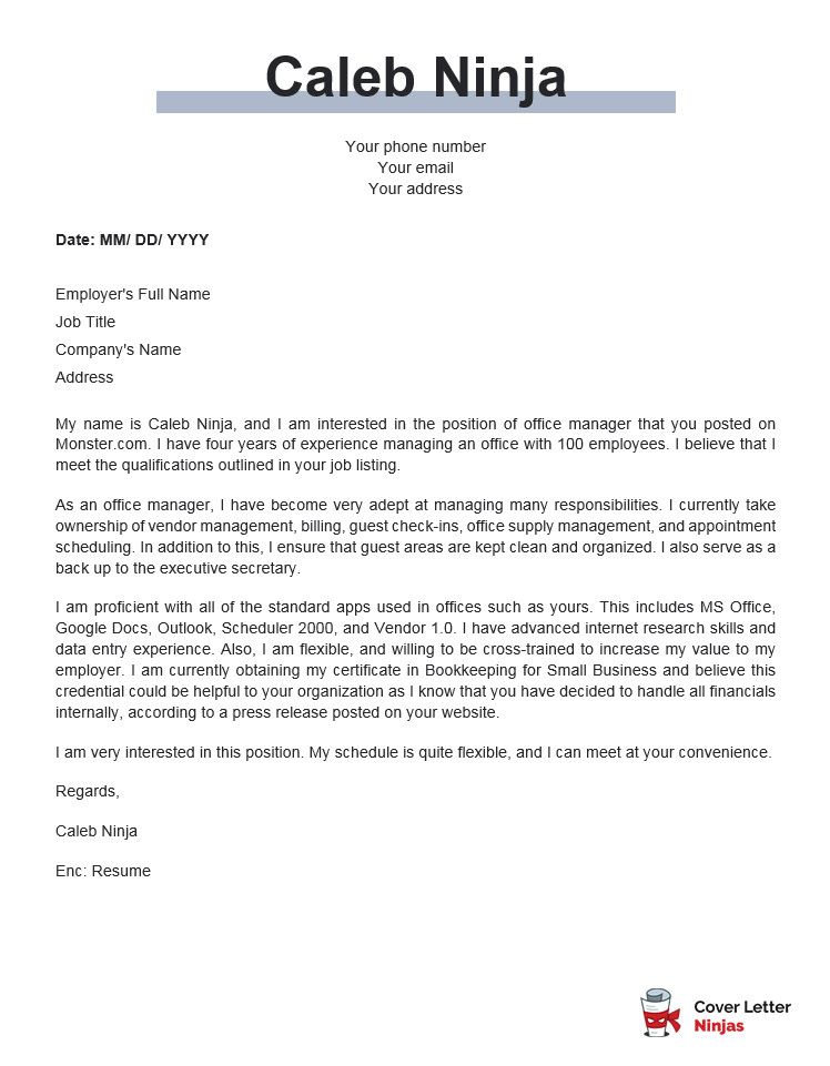 Business Cover Letter Template A Cover Letter Example for Business and Administrative