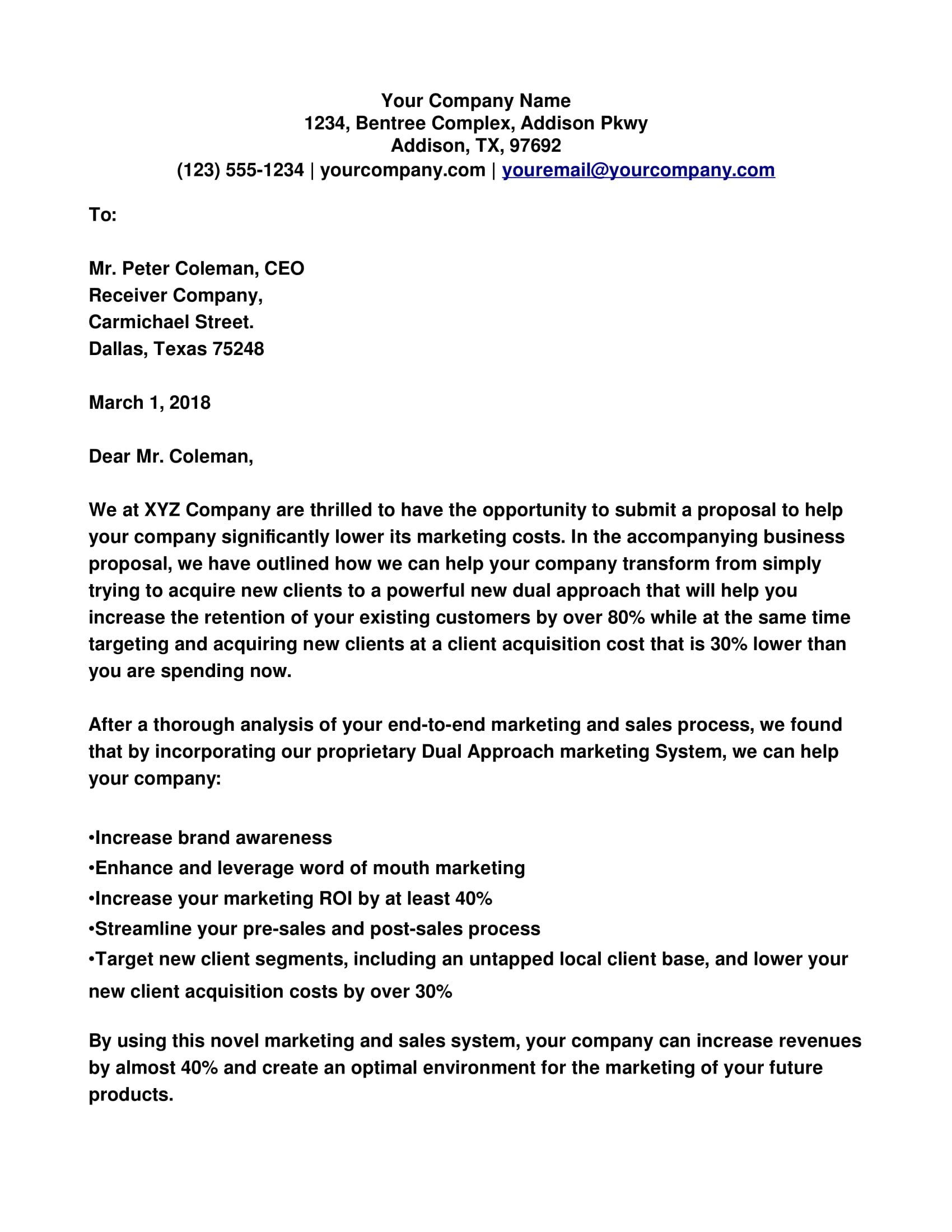 Business Cover Letter Template Business Proposal Cover Letter Examples 200 Cover