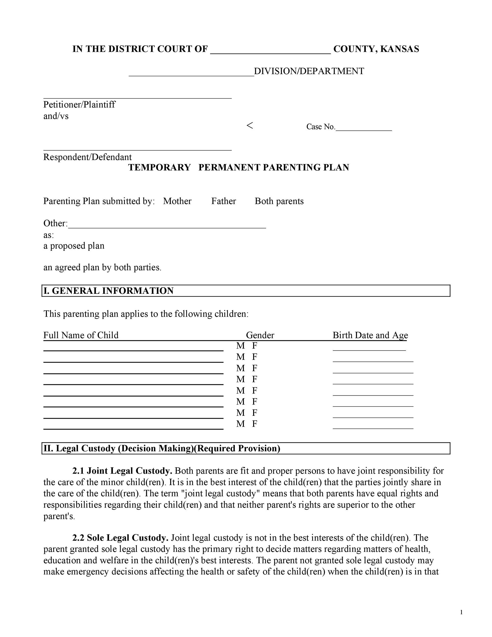 49 FREE Parenting Plan & Custody Agreement Templates 