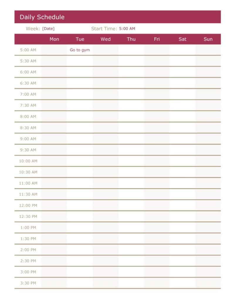 Daily Calendar Template Excel 24 Free Daily Schedule Templates &amp; Daily Planners Word