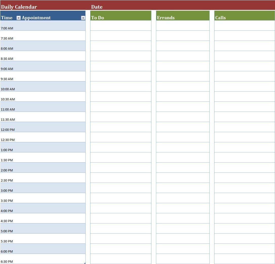 Daily Calendar Template Excel Daily Calendar Template Excel Dailycalendar Dailyplanner