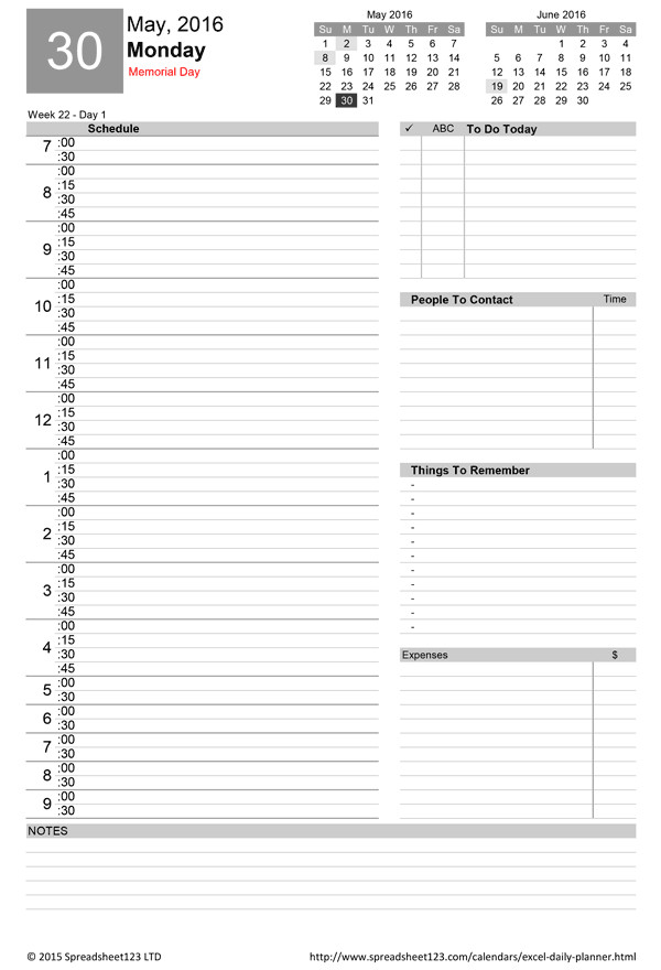 Daily Calendar Template Excel Daily Calendar Templates