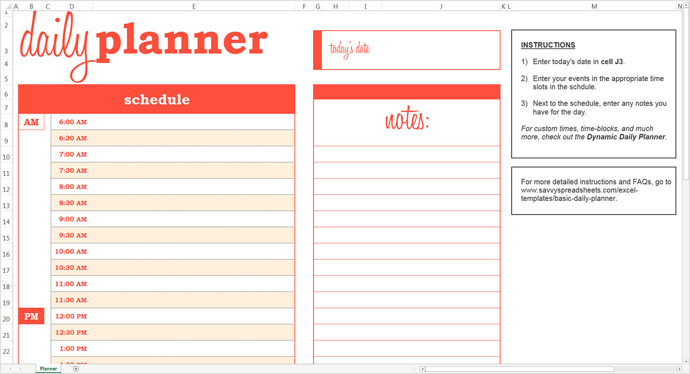 Daily Calendar Template Excel Daily Planner Template Excel – Task List Templates