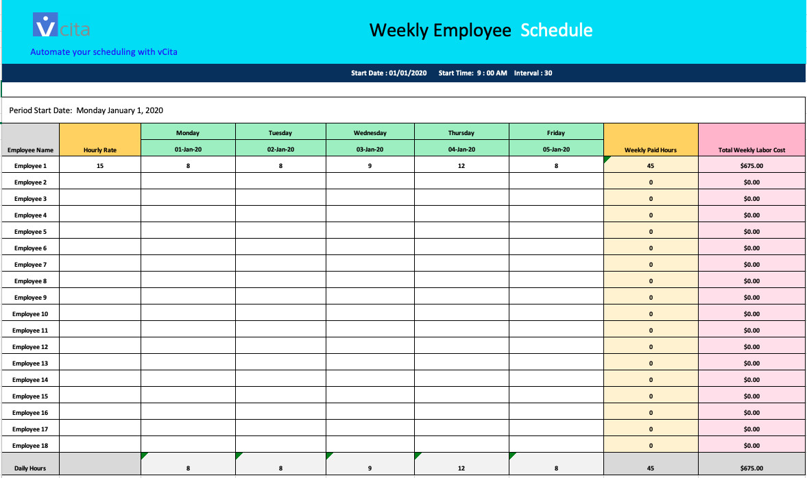 Employee Scheduling Calendar Template Free Weekly Schedule Templates Download Free for Word