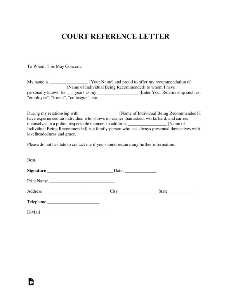 Letter to Court Template Free Character Reference Letter for Court Template