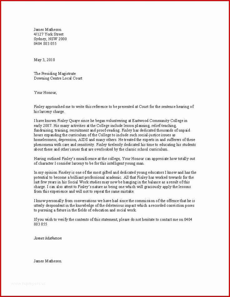 Letter to Court Template Letter format for Court Beautiful 56 Optimum Character