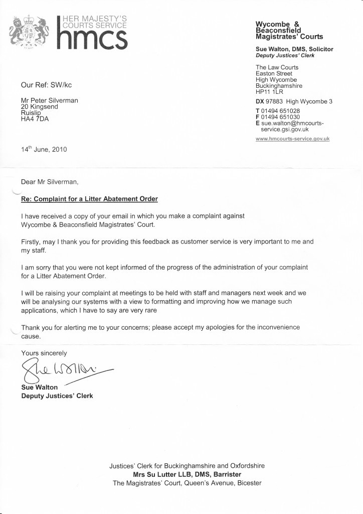 Letter to Court Template M40 Court Letter 14th June 2010