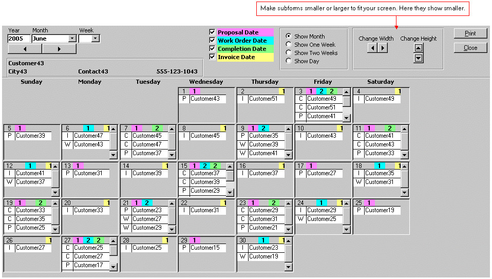 Ms Access Calendar Template Microsoft Access Calendar tool Schedule by Month Week Day