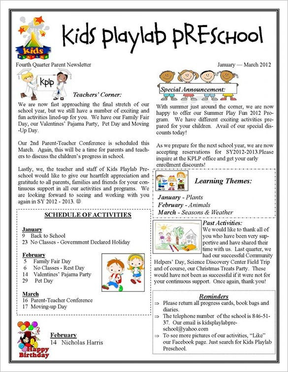 Newsletter Template for Preschool 13 Printable Preschool Newsletter Templates – Free Word