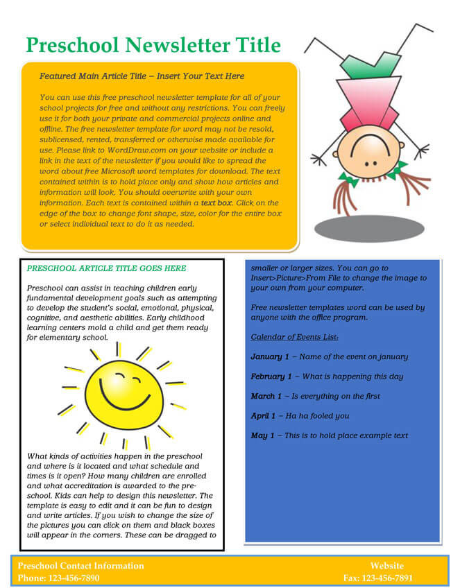 Newsletter Template for Preschool 16 Best Preschool Newsletter Templates Word