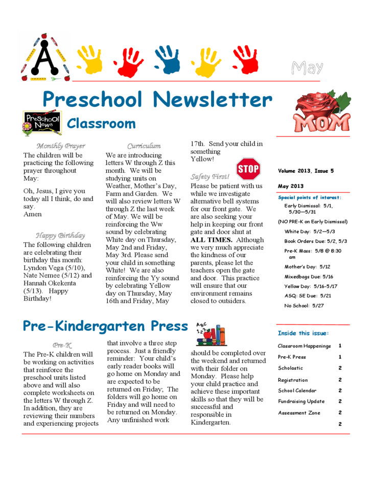 Newsletter Template for Preschool Preschool Newsletter Sample Free Download