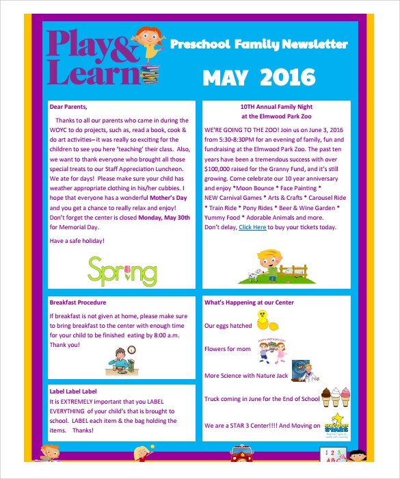 Newsletter Template for Preschool Sample Preschool Newsletter 8 Free Download for Word Pdf