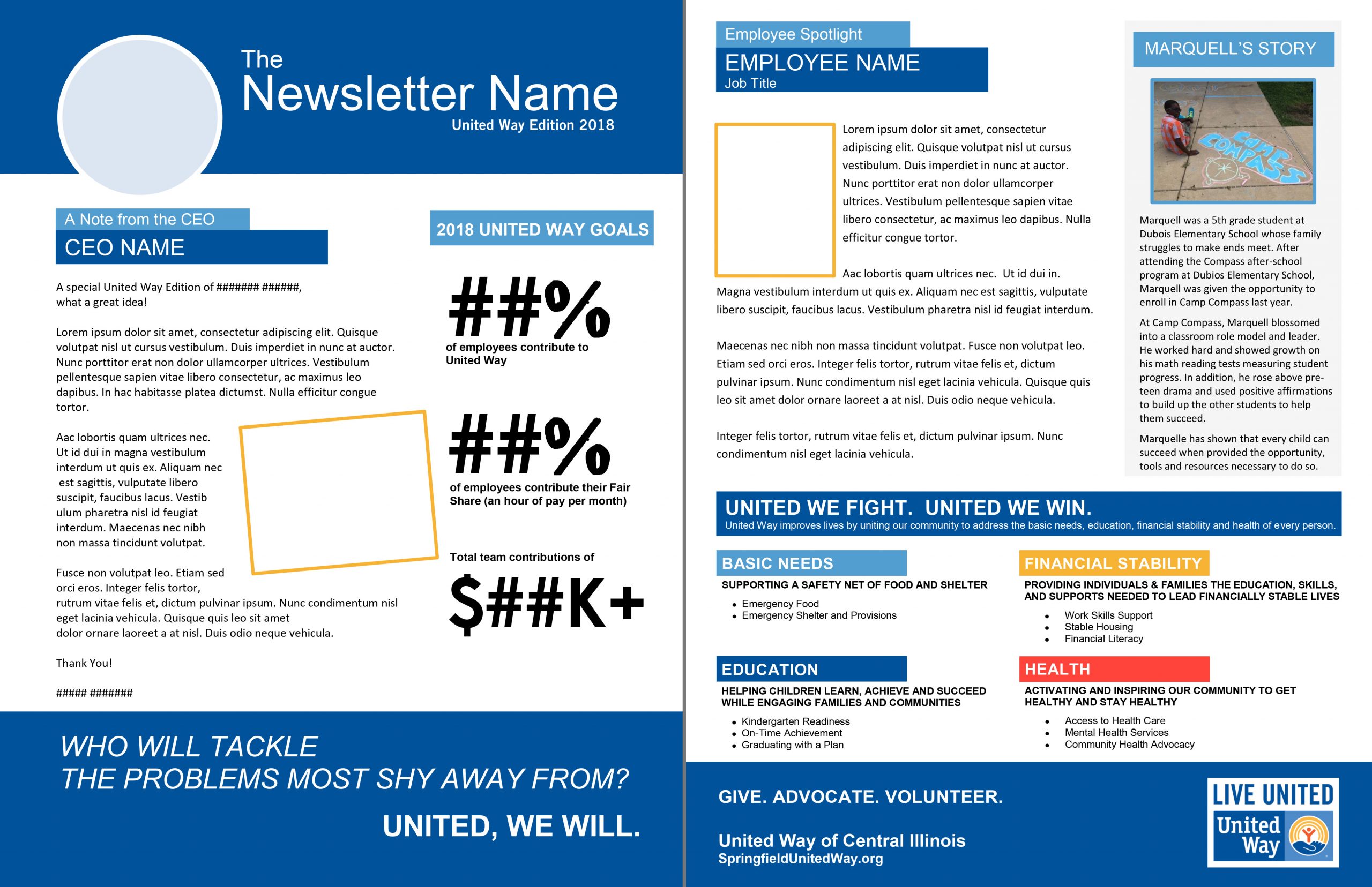 One Page Newsletter Template 2018 Newsletter Template E Page – United Way Of Central