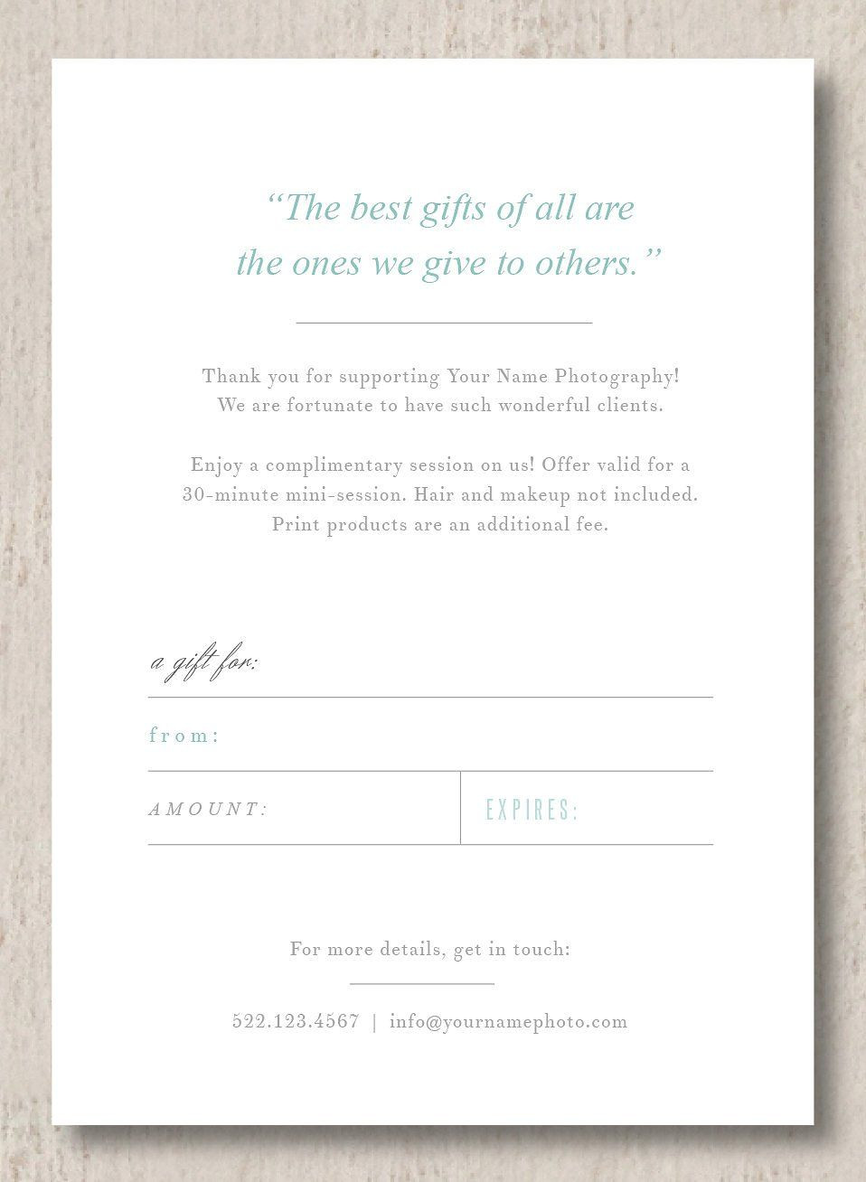 Photography Gift Certificate Template Grapher Gift Card Design Cs Shop Elements and