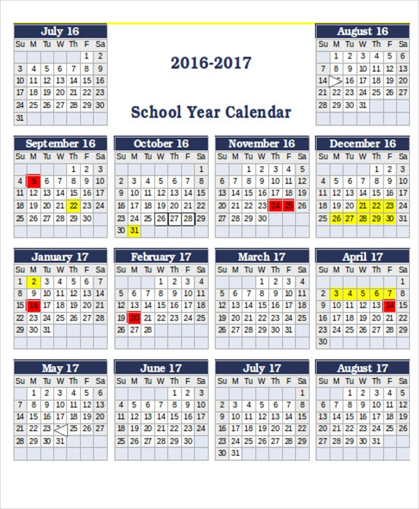 School Year Calendar Template 25 Calendar Templates In Excel