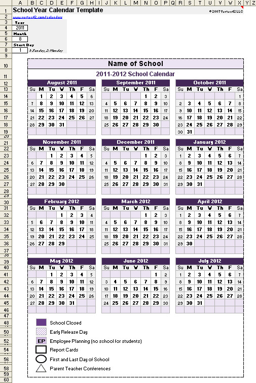 School Year Calendar Template School Calendar Template 2020 2021 School Year Calendar