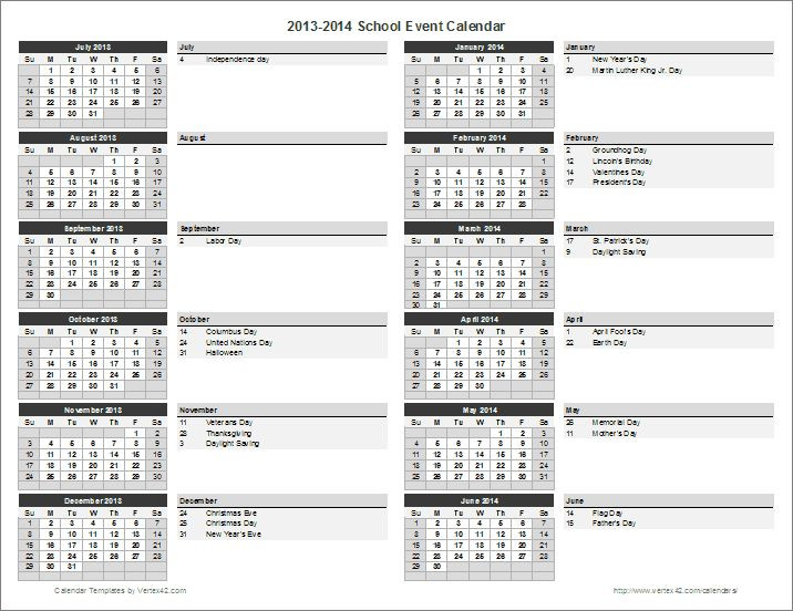 School Year Calendar Template School Calendar Template