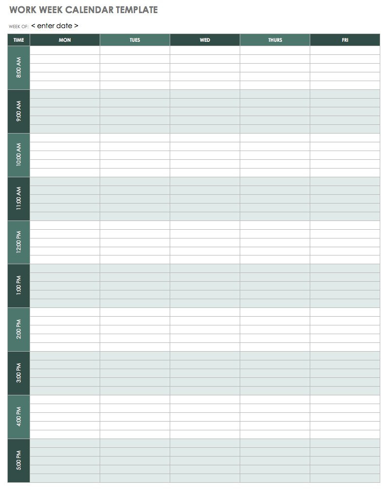 Work Week Calendar Template 15 Free Weekly Calendar Templates