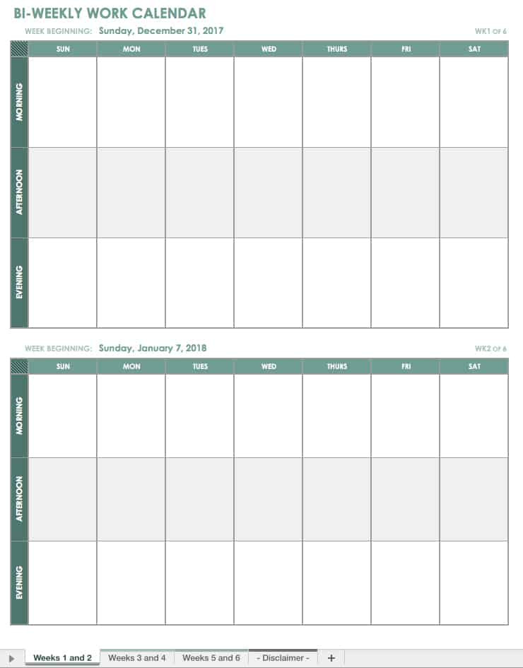 Work Week Calendar Template Free Excel Calendar Templates