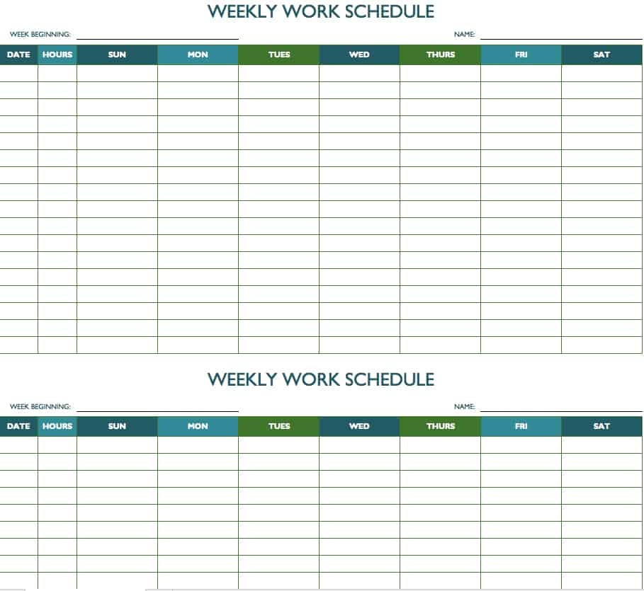 Work Week Calendar Template Free Weekly Schedule Templates for Excel Smartsheet